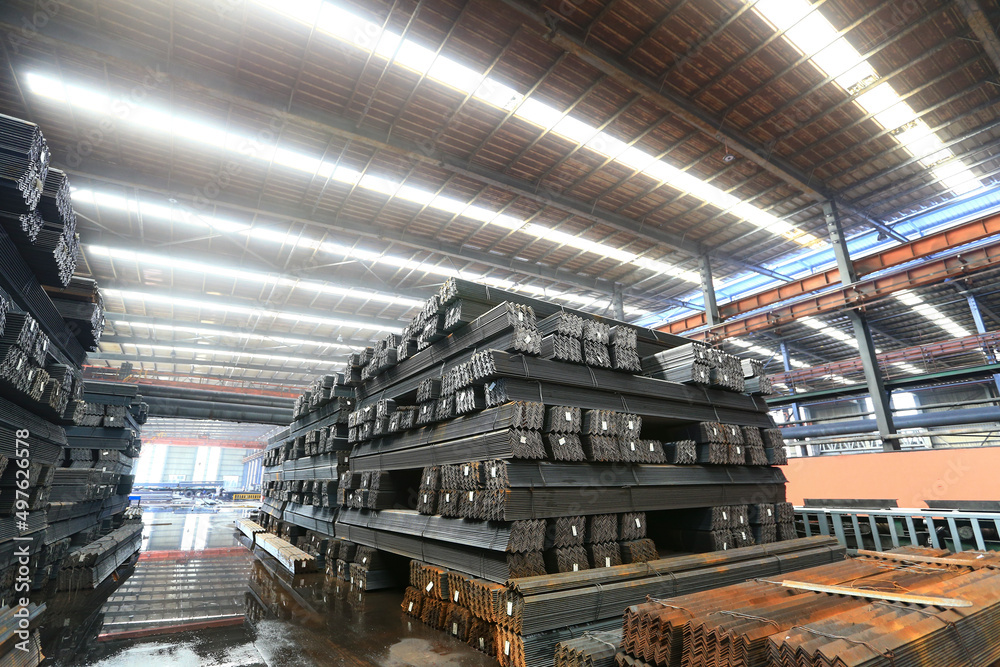 Many steels are stacked together in the production workshop