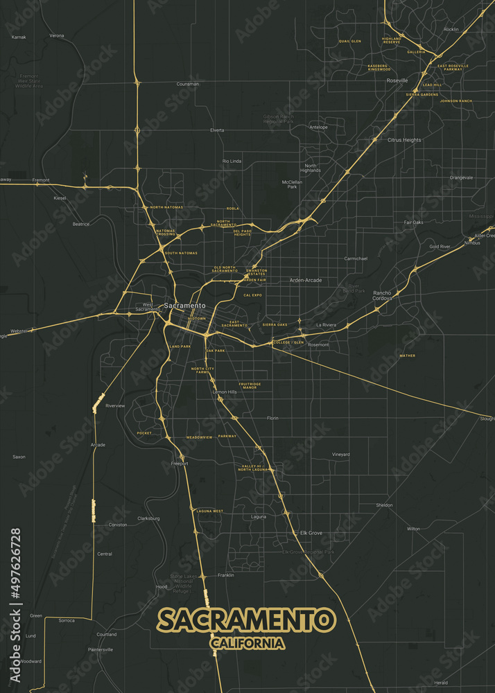 Poster Sacramento California Map Road Map Illustration Of