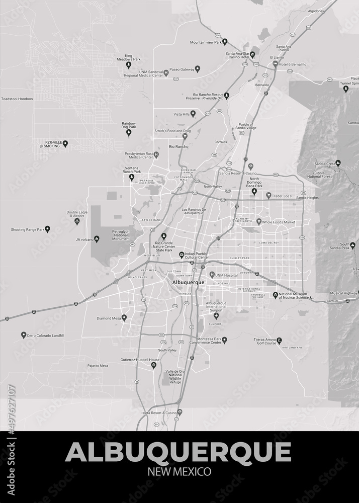 Poster Albuquerque New Mexico map. Road map. Illustration of