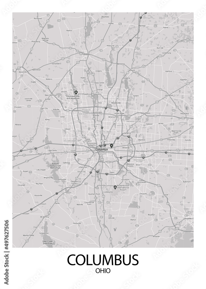 Poster Columbus - Ohio map. Road map. Illustration of Columbus - Ohio streets. Transportation network. Printable poster format. Poster Columbus - Ohio map. Road map. Illustration of Columbus - Ohio streets. Transportation network. Printable poster format.