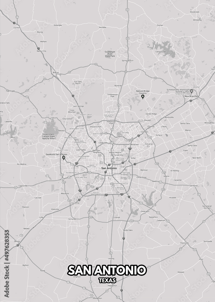 Poster San Antonio - Texas map. Road map. Illustration of San Antonio - Texas streets ...