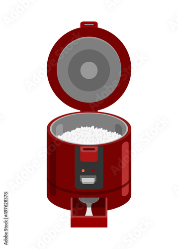 Opened round rice cooker. Simple flat illustration.