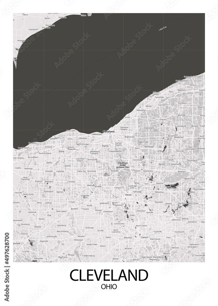Poster Cleveland - Ohio map. Road map. Illustration of Cleveland - Ohio ...