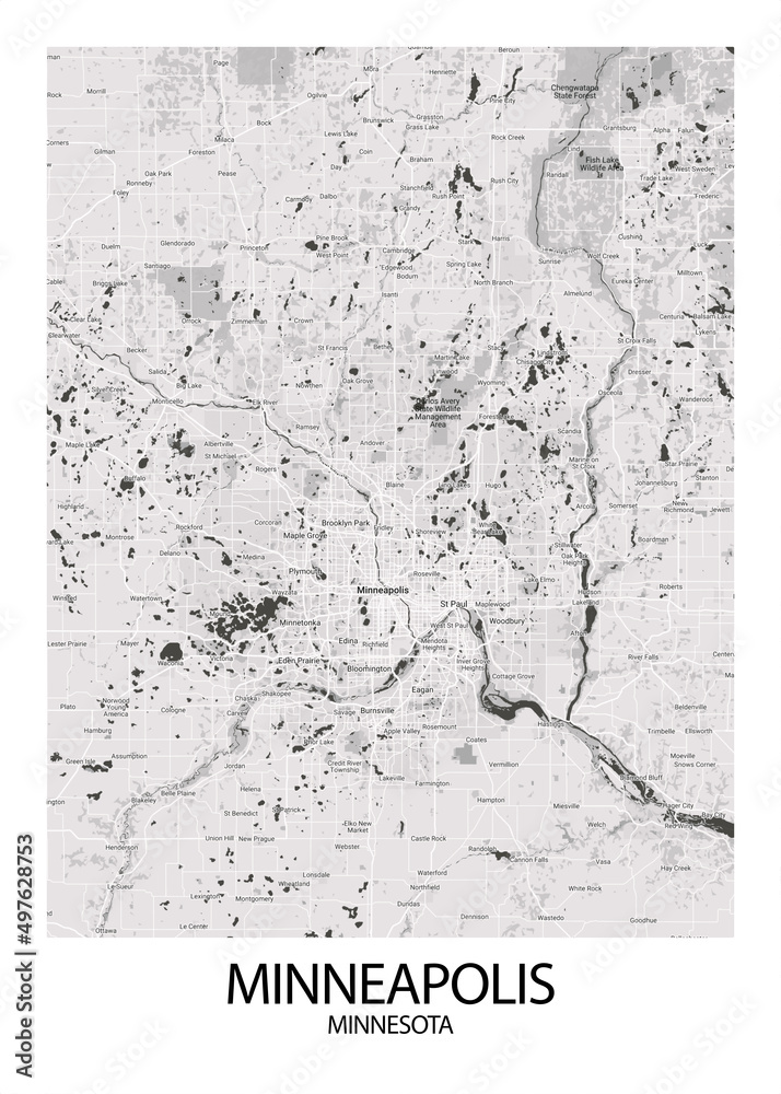 Poster Minneapolis - Minnesota map. Road map. Illustration of Minneapolis - Minnesota streets ...