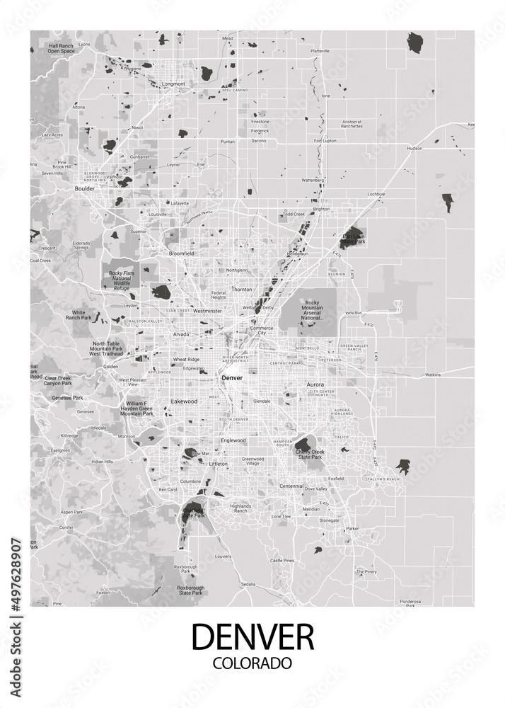 Poster Denver - Colorado map. Road map. Illustration of Denver - Colorado streets ...