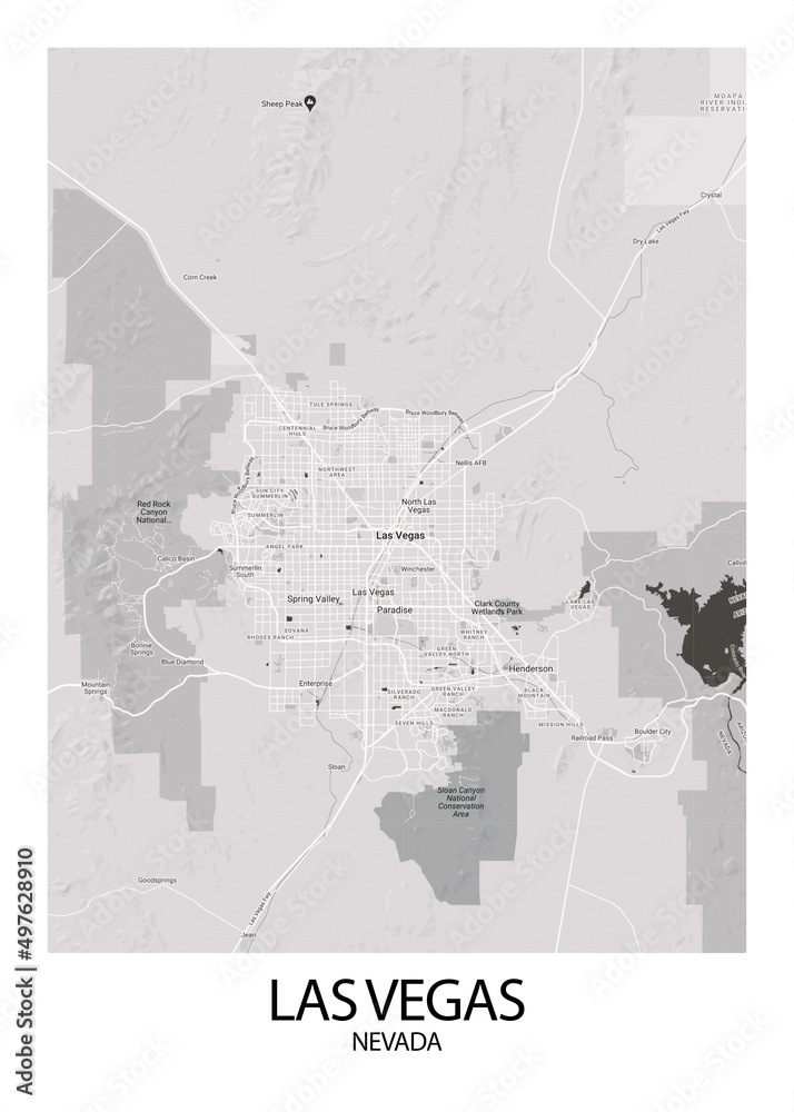 Poster Las Vegas - Nevada map. Road map. Illustration of Las Vegas ...
