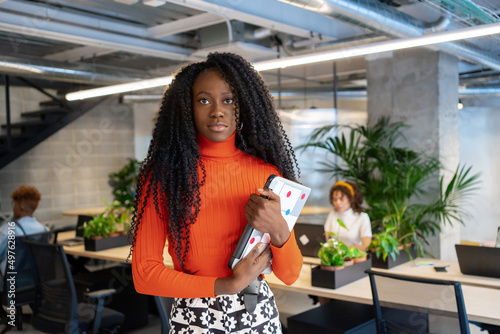 Portrait Black Businesswoman In A Co-Working Office.  photo