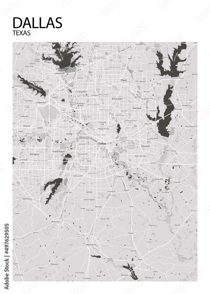 Poster Dallas - Texas map. Road map. Illustration of Dallas - Texas ...