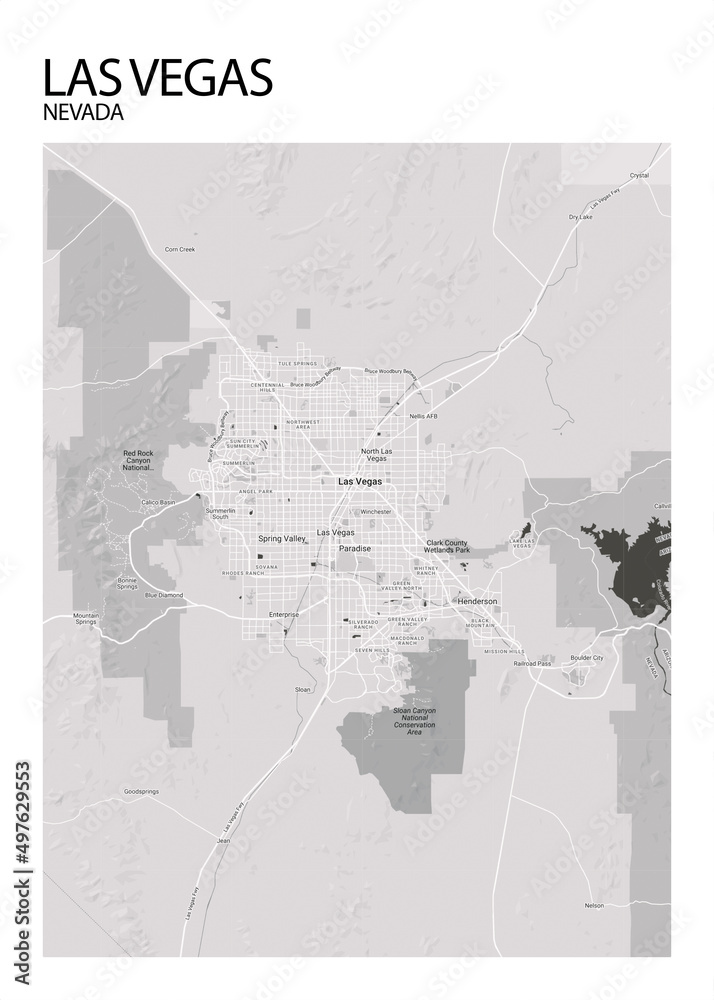 Poster Las Vegas - Nevada map. Road map. Illustration of Las Vegas - Nevada streets ...