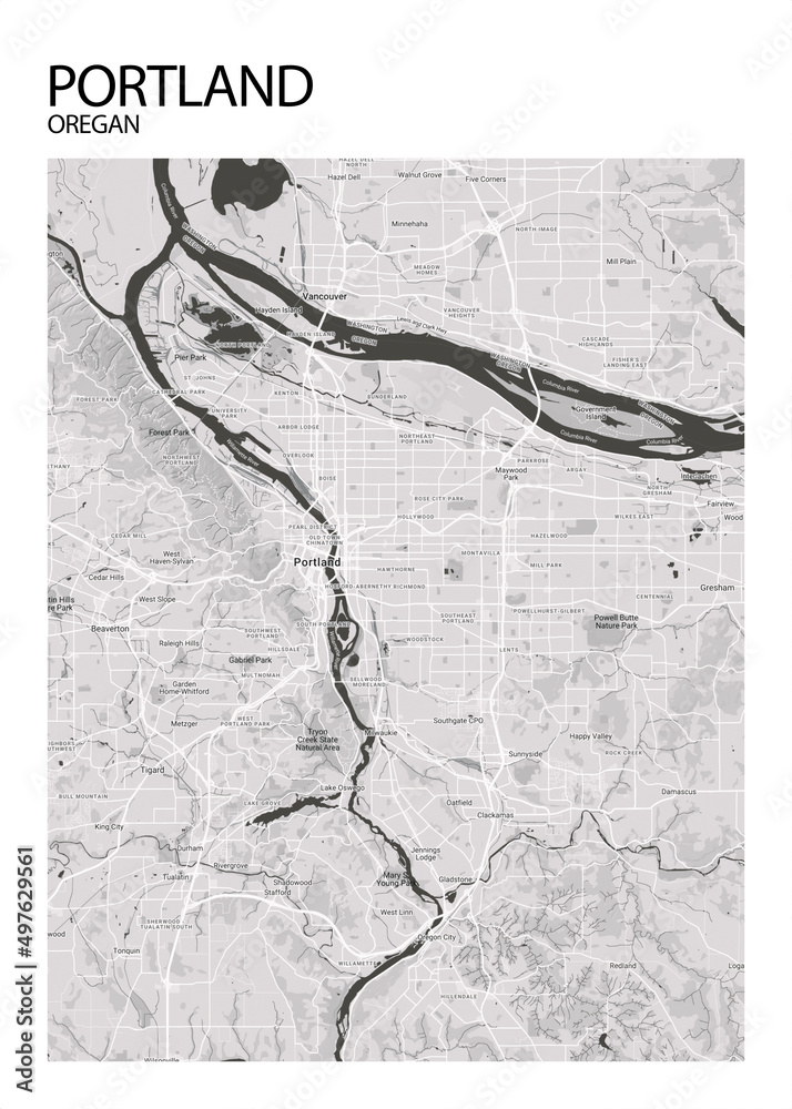 Poster Portland - Oregan map. Road map. Illustration of Portland ...