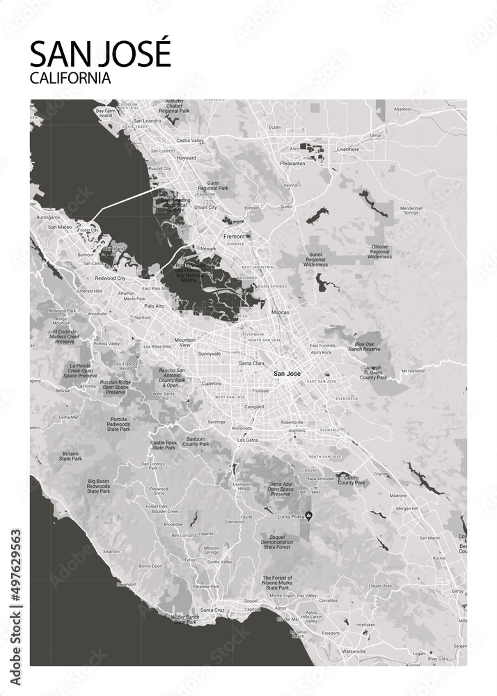 Poster San Jos California Map Road Map Illustration Of San Jos 1000 F 497629563 Hnyx92uRxztkA7frLKDaOafqTATrHi2C 
