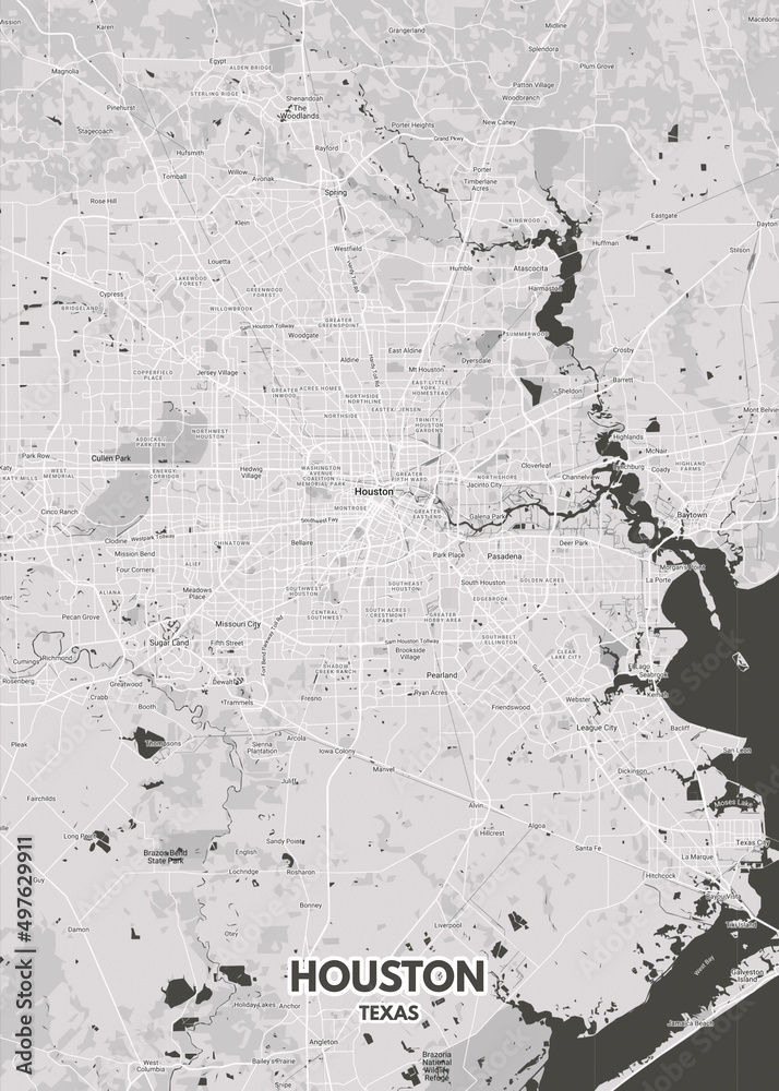 Poster Houston - Texas map. Road map. Illustration of Houston - Texas streets. Transportation ...