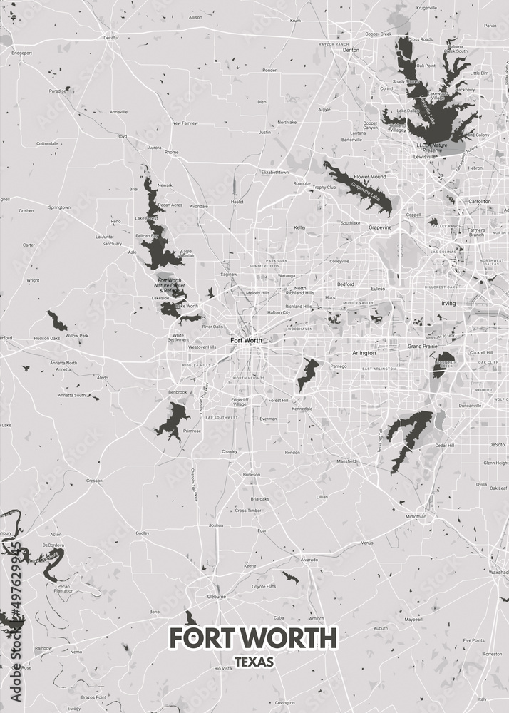 Poster Fort Worth - Texas map. Road map. Illustration of Fort Worth ...