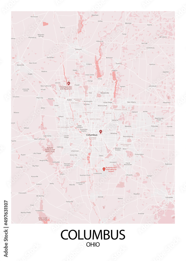 Poster Columbus - Ohio map. Road map. Illustration of Columbus - Ohio ...