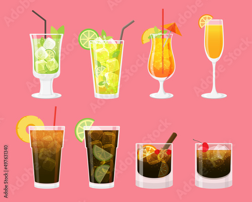 Cocktail collection, cocktails for menu, alcohol cocktails and drinks, Vector
