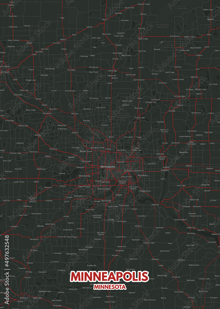 Poster Minneapolis - Minnesota map. Road map. Illustration of Minneapolis - Minnesota streets ...