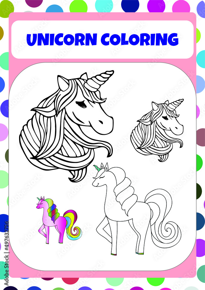 Naklejka premium Unicorn coloring page for kids.