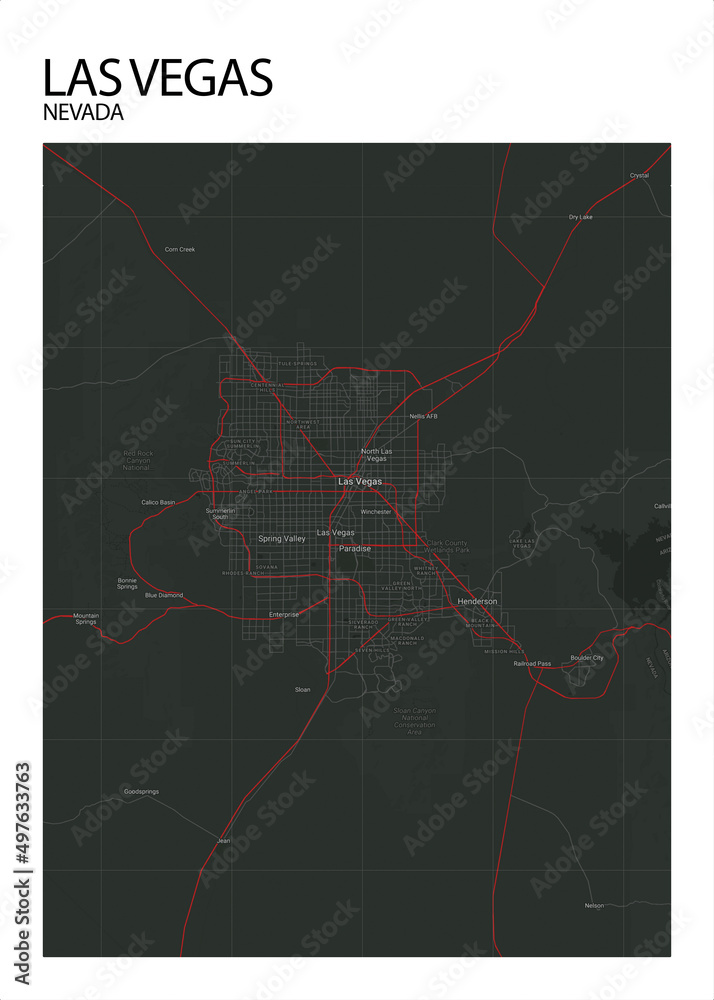 Poster Las Vegas - Nevada map. Road map. Illustration of Las Vegas ...