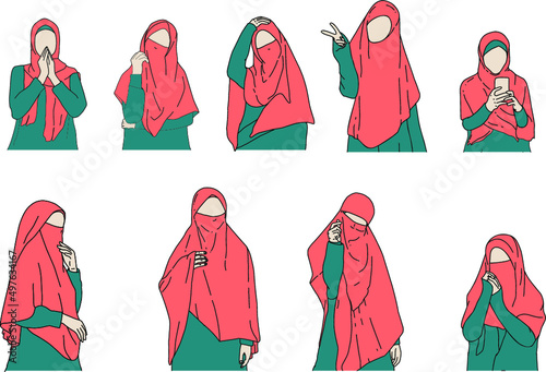 Muslim woman set different pose