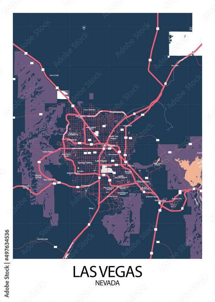 Poster Las Vegas - Nevada map. Road map. Illustration of Las Vegas ...