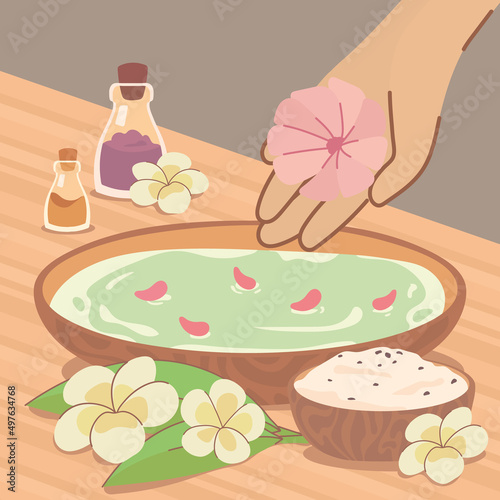 spa bowl with tropical flowers