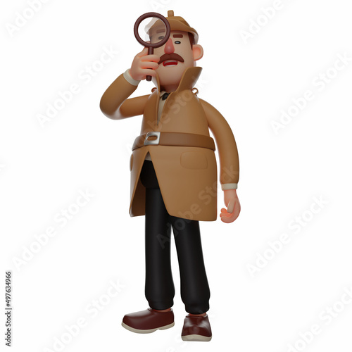 3D Detective Design holding a magnifying glass