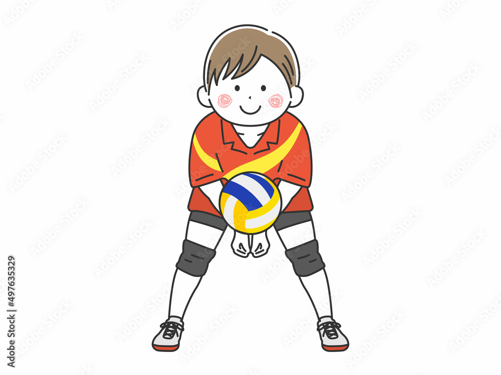 レシーブをする、男性バレーボール選手のイラスト