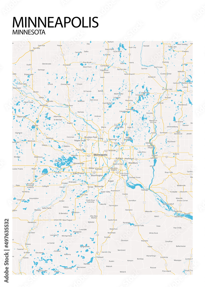 Poster Minneapolis - Minnesota map. Road map. Illustration of Minneapolis - Minnesota streets ...