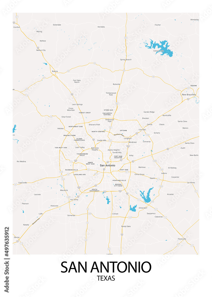 Poster San Antonio - Texas map. Road map. Illustration of San Antonio - Texas streets ...