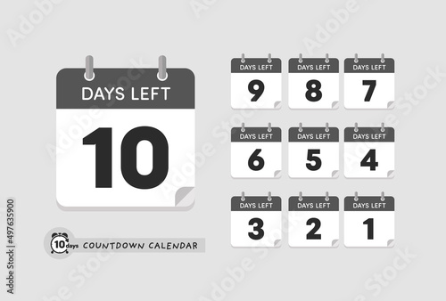 カウントダウン用日めくりカレンダーのアイコンセット（あと10日〜1日）DAYS LEFT 10-1
