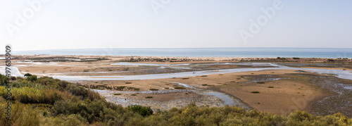 Panoramic view of the sea coast, Ria Formosa natural park, Algarve