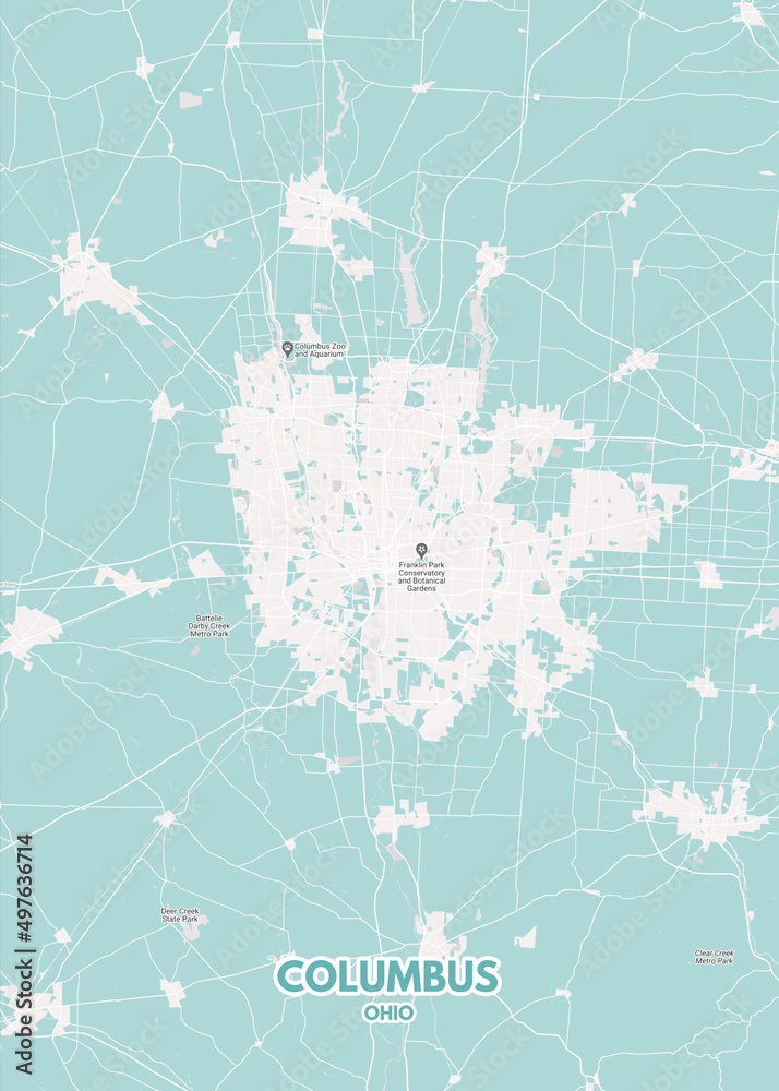 Poster Columbus - Ohio map. Road map. Illustration of Columbus - Ohio ...