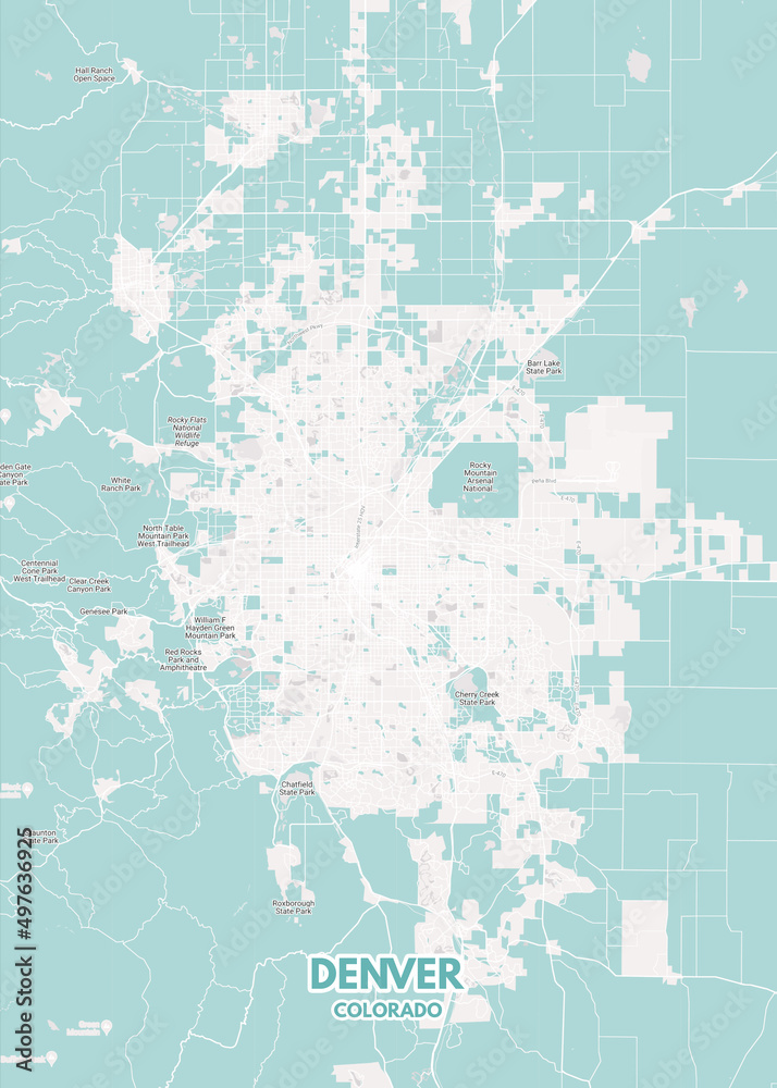 Poster Denver - Colorado map. Road map. Illustration of Denver - Colorado streets ...