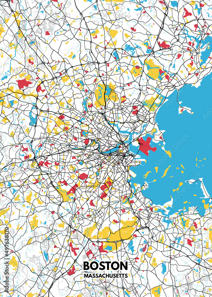 Poster Boston - Massachusetts map. Road map. Illustration of Boston ...