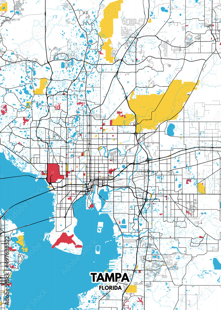 Poster Tampa - Florida map. Road map. Illustration of Tampa - Florida streets. Transportation ...