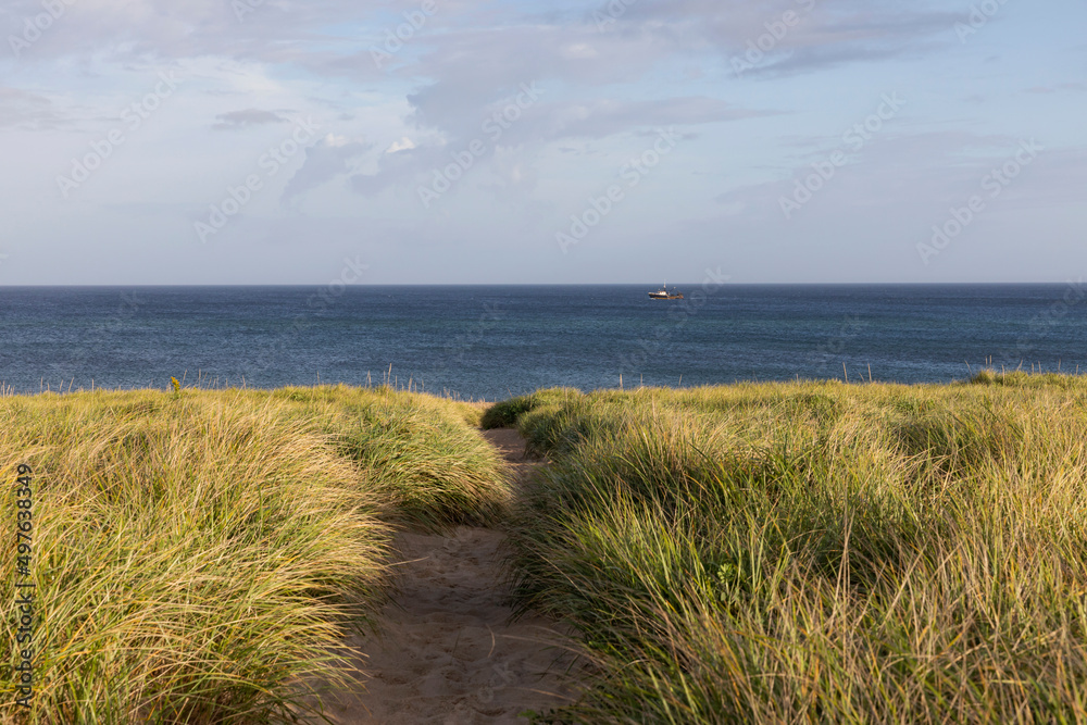 Cape Cod Beach Dune Landscape with boat 
