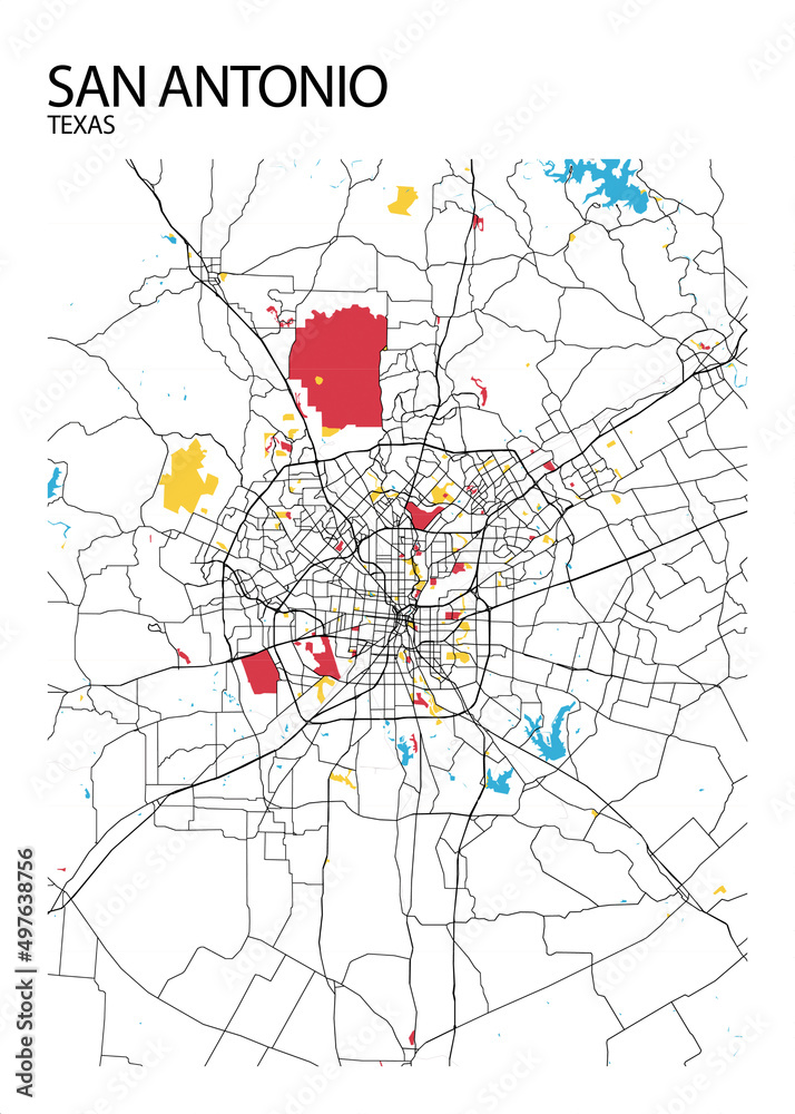 Poster San Antonio - Texas map. Road map. Illustration of San Antonio - Texas streets ...
