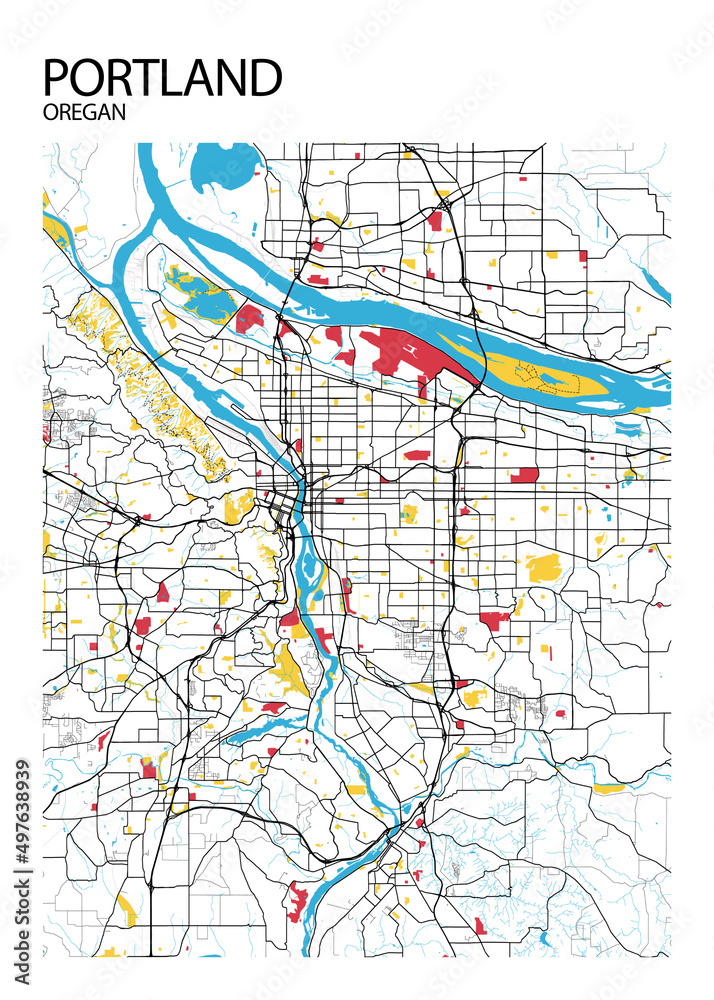 Poster Portland - Oregan map. Road map. Illustration of Portland ...