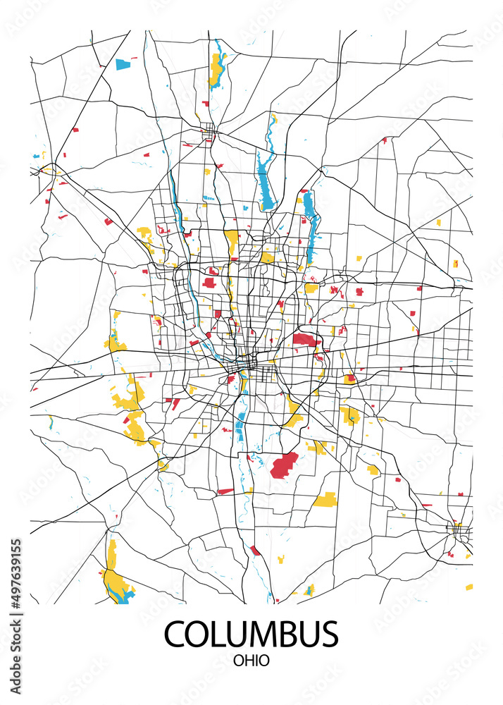 Poster Columbus - Ohio map. Road map. Illustration of Columbus - Ohio ...