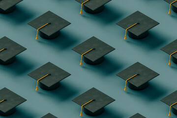 pattern of black Graduation caps. 3d rendering