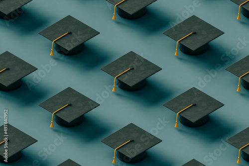 pattern of black Graduation caps. 3d rendering