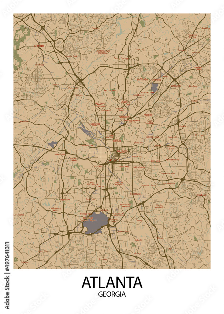 Poster Atlanta - Georgia map. Road map. Illustration of Atlanta ...
