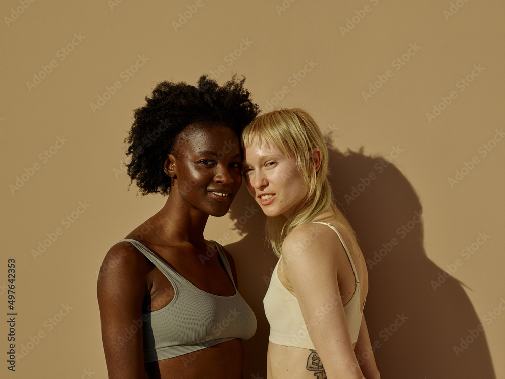 Smiling couple posing in studio