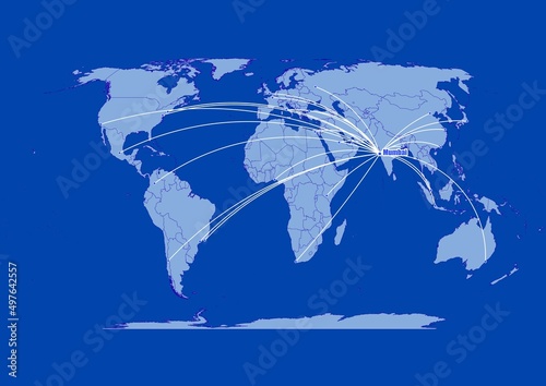 Mumbai-India on blue background,connections of Mumbai-India to other major cities around the world.