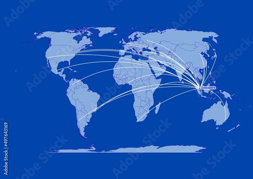 Photography Singapore-Singapore on blue background,connections of Singapore-Singapore to other major cities around the world
