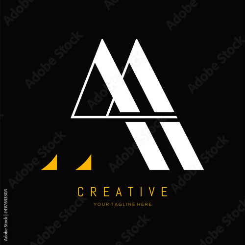 simple a a letter logo design in white and gold color with black background.