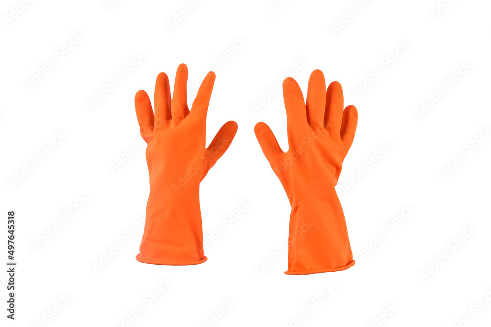 Obraz premium wearing protective rubber glove on white background