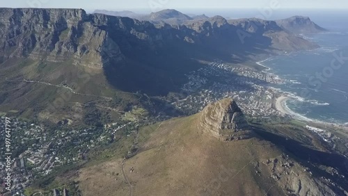 Aerial view of Lion's Head and Table Mountain in Cape Town, S Africa photo