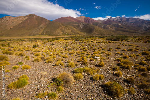 Mountain view on the Andes from valley near Las Lenas in Argentina