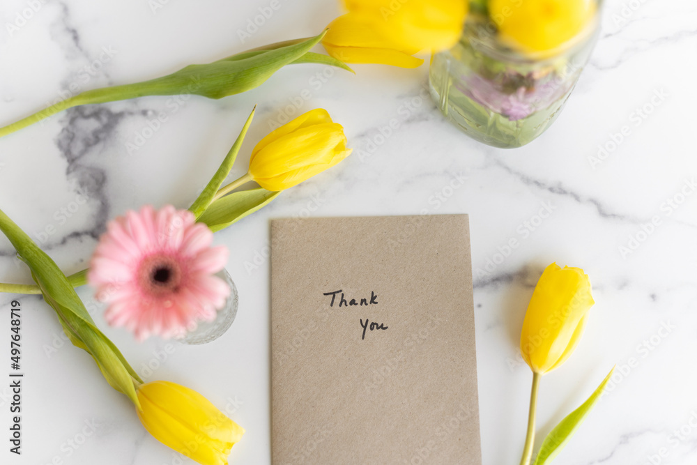 Thank you note with flowers Stock Photo | Adobe Stock